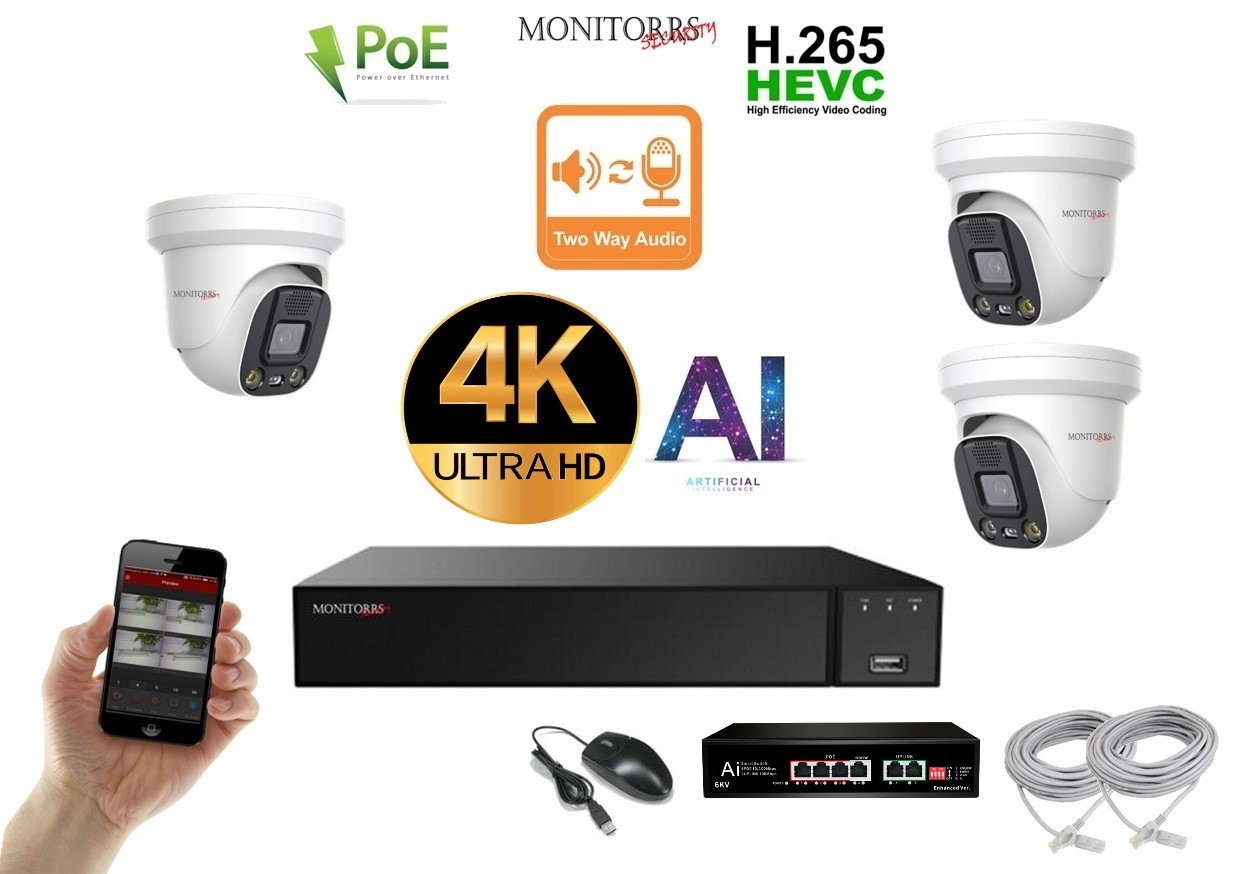 MS AI Aktiv IP 3 kamerový set se switchem 8 Mpix WDome (6077K3B)